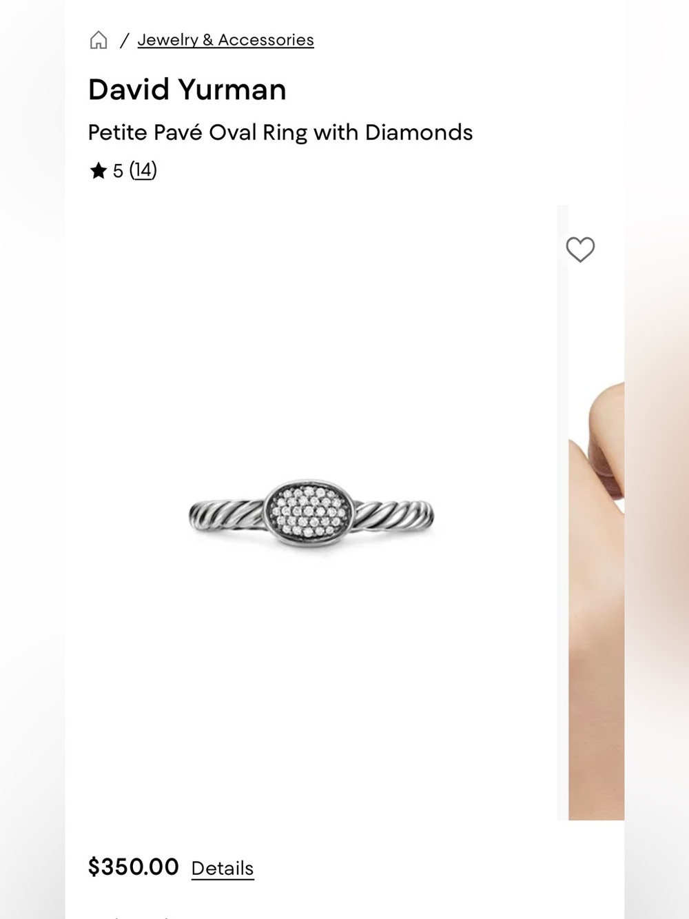 David Yurman Petite Pavé Oval Diamond Ring in Sterling Silver